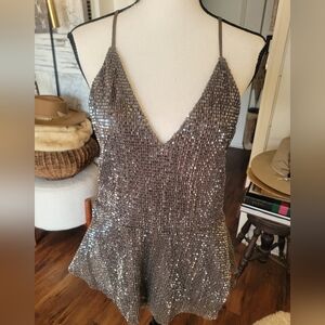 Express Metallic Gray Top